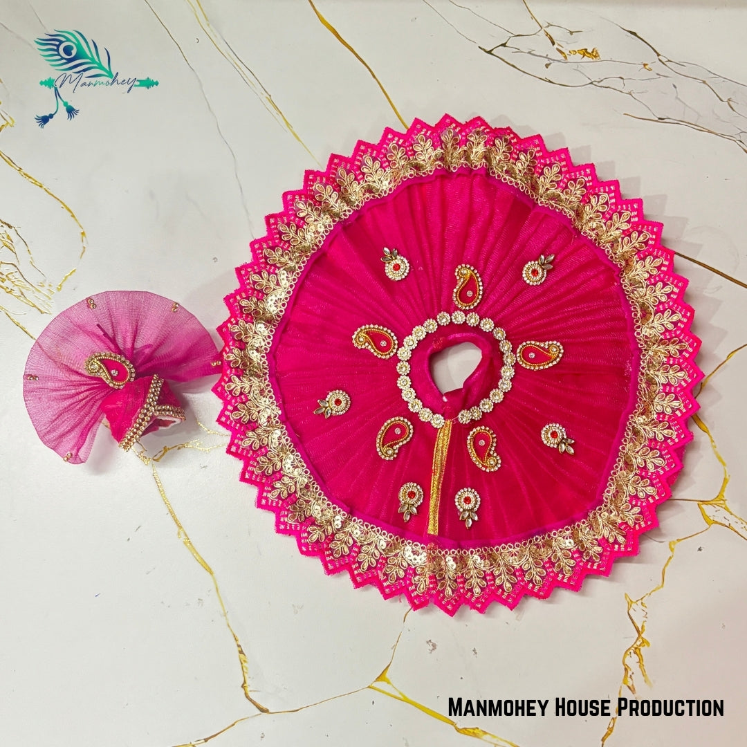 Handmade Laddu Gopal Heavy Dress – Pink Floral Designer Poshak with Pearl & Bead Work
