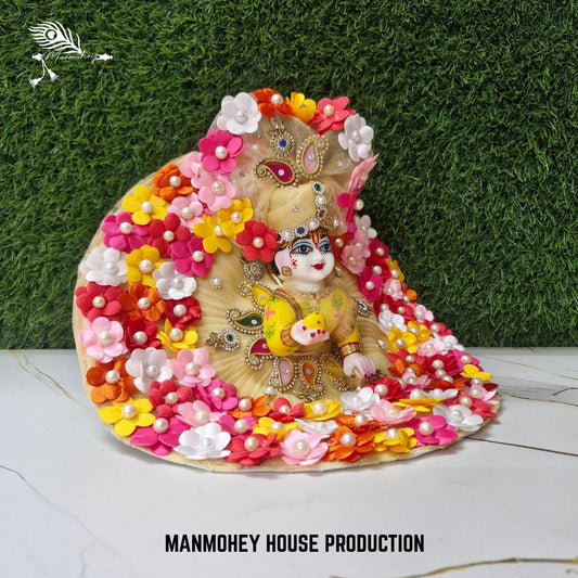 Floral Bliss Dress for Laddu Gopal – Multicolor Flower Design with Crown | Manmohey Exclusive