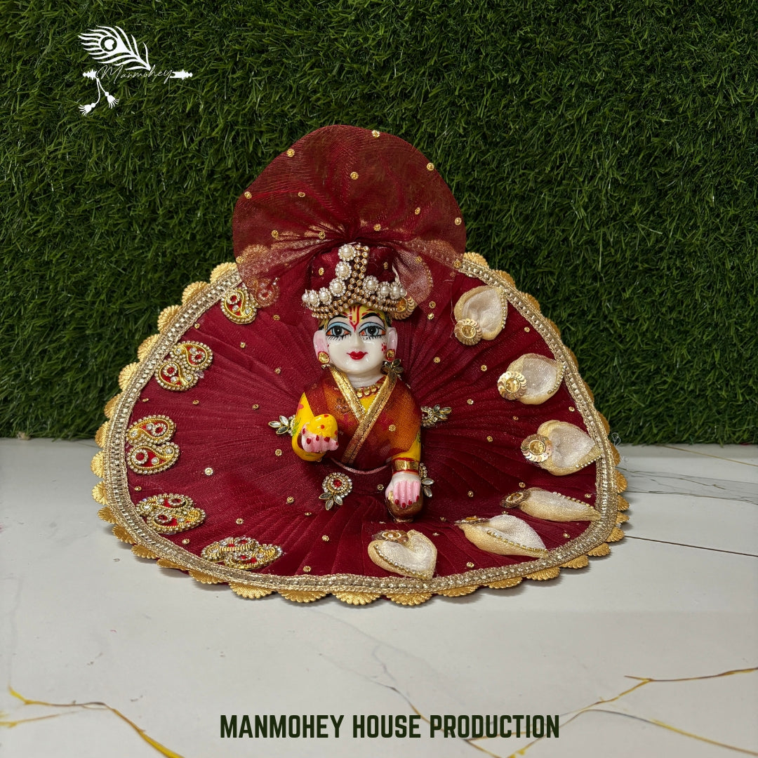 Royal Maroon Heartwork Dress for Laddu Gopal Ji | Handcrafted Divine Wear with Mukut