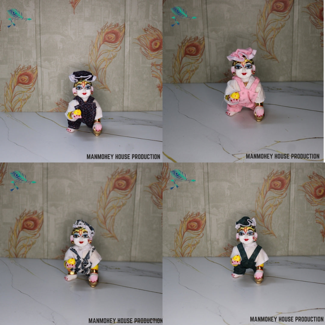 Handmade Laddu Gopal Bib Suit Combo Pack of 4 | Elegant Outfit for Krishna Idol Decoration ( Cotton Dress )