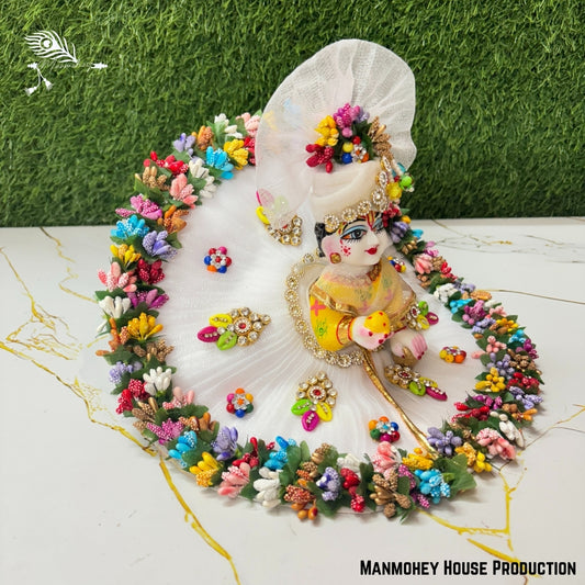 Handcrafted Laddu Gopal Heavy Dress Set – Maroon & Pink Floral Design with Pearl Embellishments