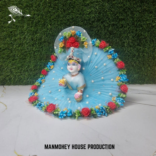 Sky Blue Floral Pearl Dress for Laddu Gopal Ji | Elegant Designer Attire by Manmohey