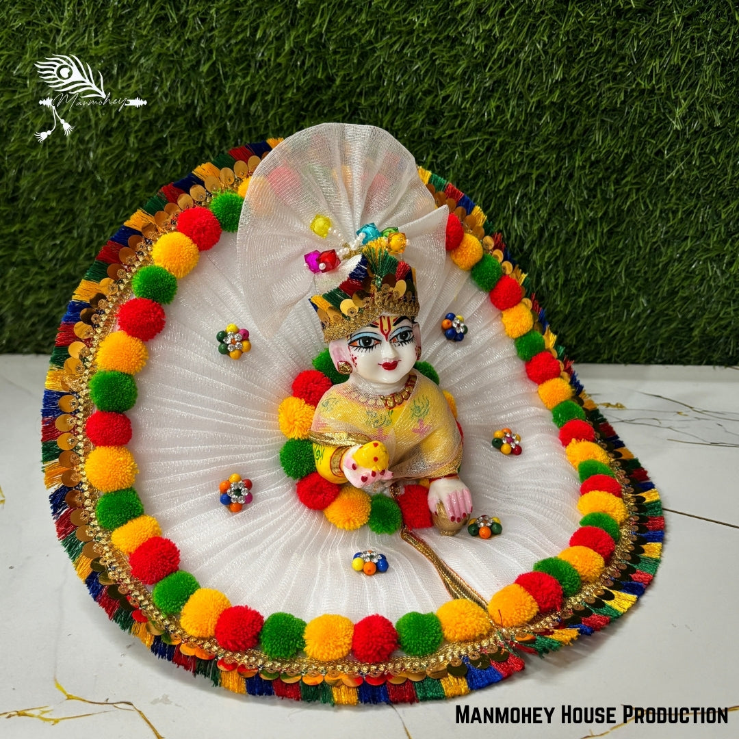 Elegant White & Red Laddu Gopal Heavy Poshak – Handcrafted Designer Krishna Ji Dress (Holi)