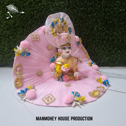 Pink Designer Laddu Gopal Ji Dress with Multicolor Beads & Kundan Work