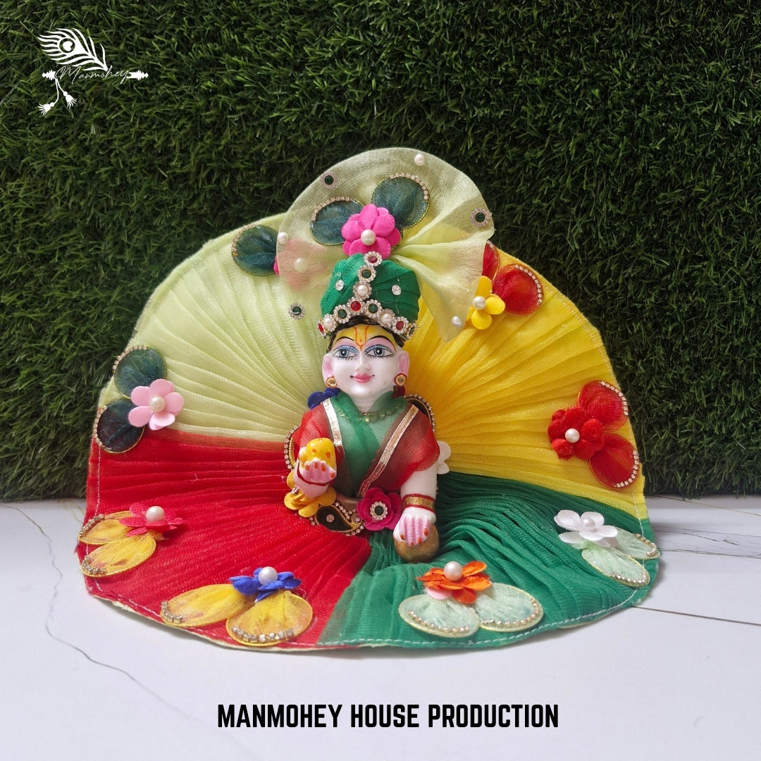 Multicolor Fancy Laddu Gopal Ji Dress with Floral Design & Pleated Net