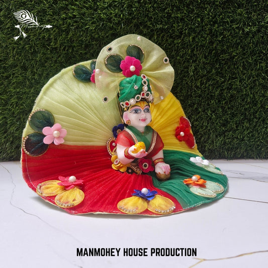 Multicolor Fancy Laddu Gopal Ji Dress with Floral Design & Pleated Net