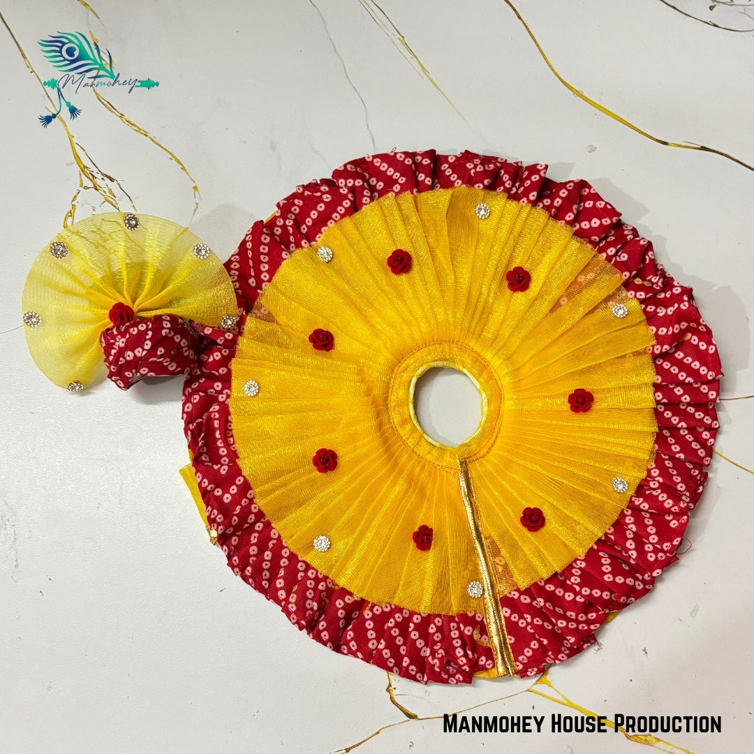 Royal Yellow & Red Laddu Gopal Heavy Dress – Handcrafted Poshak for Kanha Ji