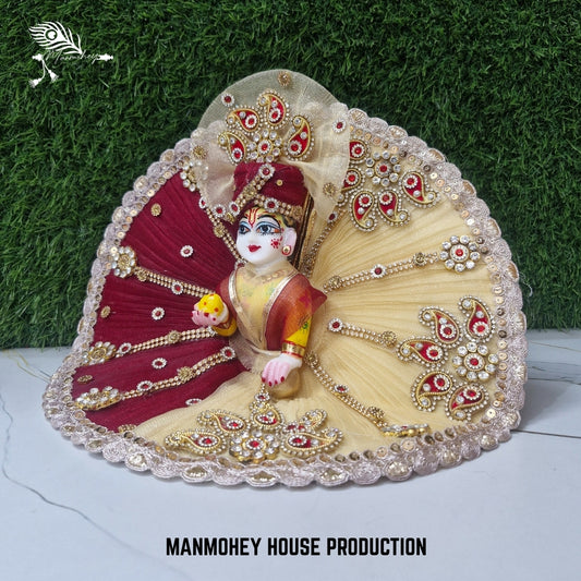 Royal Dual-Shade Laddu Gopal Dress – Maroon & Cream Peacock Design