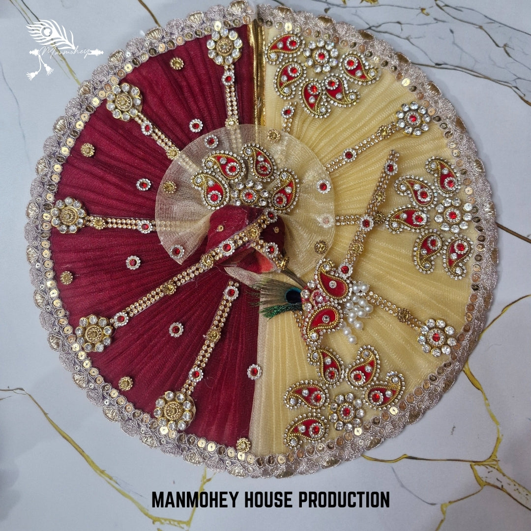 Royal Dual-Shade Laddu Gopal Dress – Maroon & Cream Peacock Design