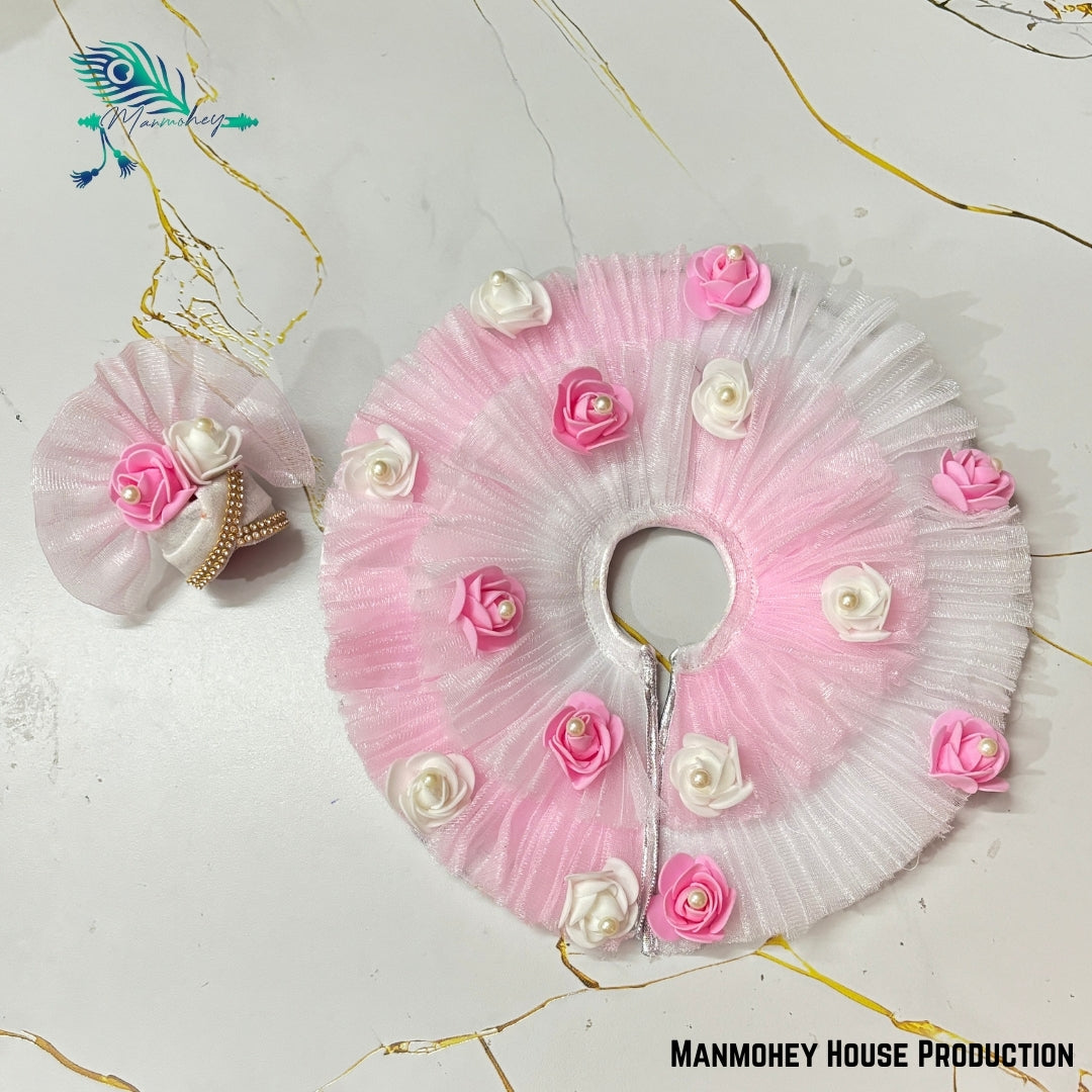 Pink Floral Laddu Gopal Heavy Dress – Handcrafted Bal Gopal Poshak with Pearl & Rose Embellishments