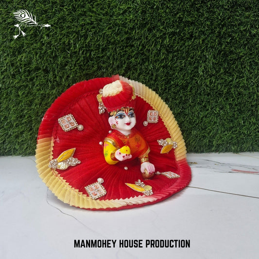 Elegant Bal Gopal Idol with Red and Gold Dress – Manmohey House Production