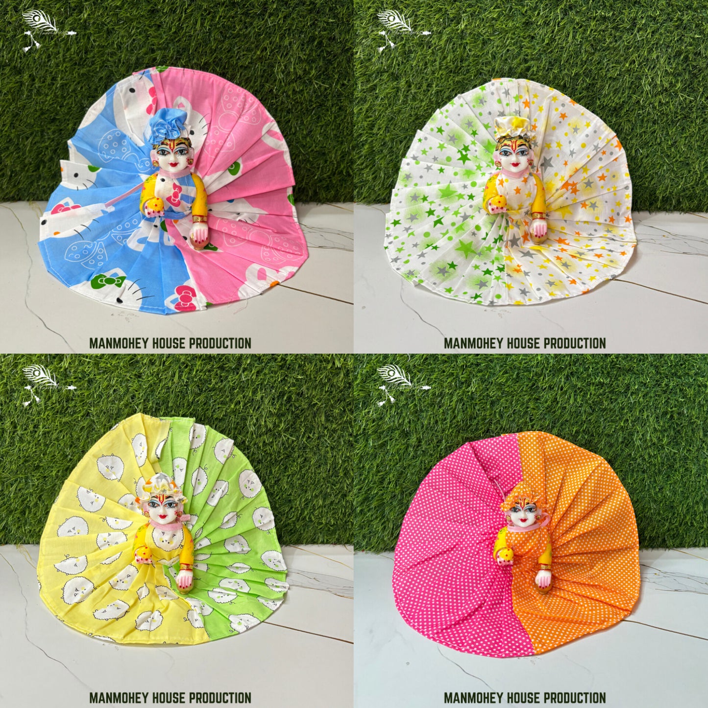 Laddu Gopal Pack of 4 Double Shade Cotton Dress [Random print and color]
