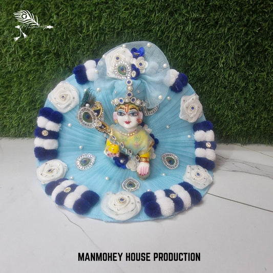 Sky Blue Designer Laddu Gopal Dress with Moti and Peacock Feather Work