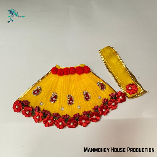 Elegant Orange Mata Rani Dress – Traditional Devi Maa Poshak with Multicolor Borders & Pearl Detailing