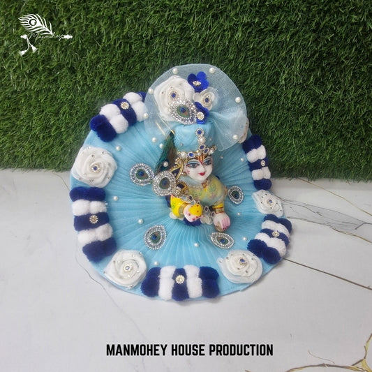 Sky Blue Designer Laddu Gopal Dress with Moti and Peacock Feather Work
