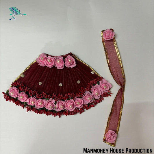 Divine Maroon Mata Rani Dress – Handcrafted Designer Chunri Poshak with Floral Embellishments