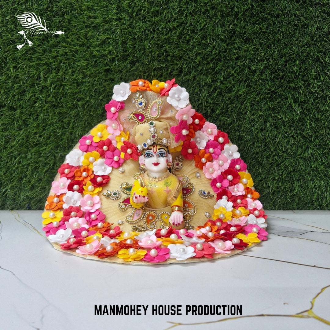 Floral Bliss Dress for Laddu Gopal – Multicolor Flower Design with Crown | Manmohey Exclusive