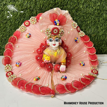Elegant Baby Pink Laddu Gopal Heavy Dress – Handcrafted Krishna Ji Poshak with Floral & Pearl Detailing