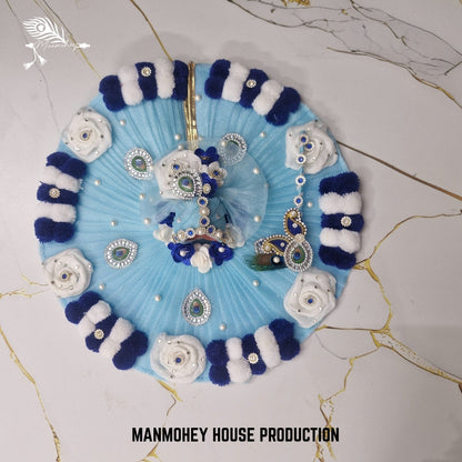 Sky Blue Designer Laddu Gopal Dress with Moti and Peacock Feather Work