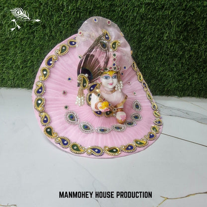 Pink Laddu Gopal Dress with Bansuri and Peacock Border | Handmade Designer Dress