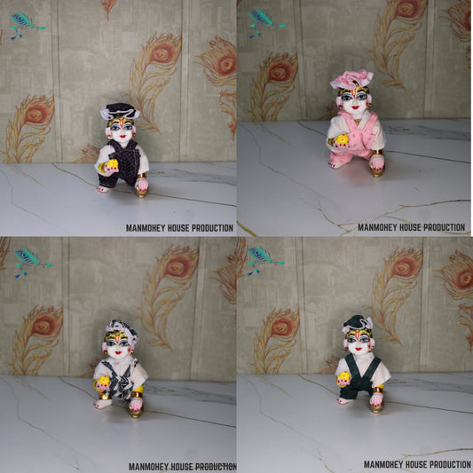 Handmade Laddu Gopal Bib Suit Combo Pack of 4  | Elegant Outfit for Krishna Idol Decoration ( Cotton Dress )