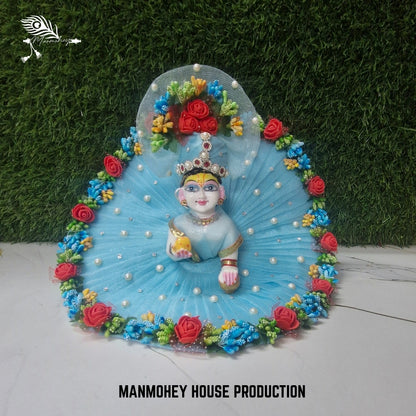 Sky Blue Floral Pearl Dress for Laddu Gopal Ji | Elegant Designer Attire by Manmohey