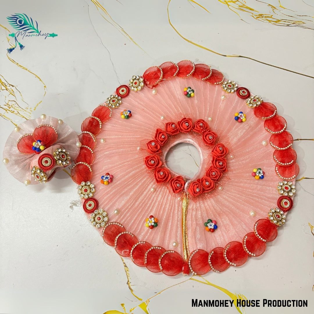 Elegant Baby Pink Laddu Gopal Heavy Dress – Handcrafted Krishna Ji Poshak with Floral & Pearl Detailing