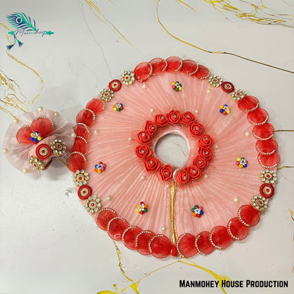 Elegant Baby Pink Laddu Gopal Heavy Dress – Handcrafted Krishna Ji Poshak with Floral & Pearl Detailing