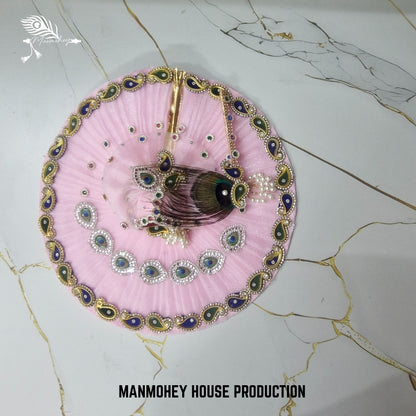 Pink Laddu Gopal Dress with Bansuri and Peacock Border | Handmade Designer Dress