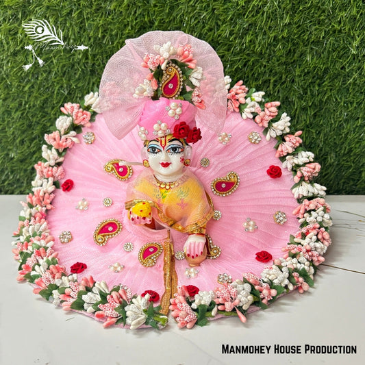 Royal Pink Laddu Gopal Heavy Poshak – Handcrafted Kanha Ji Dress with Golden Embroidery & Elegant Detailing