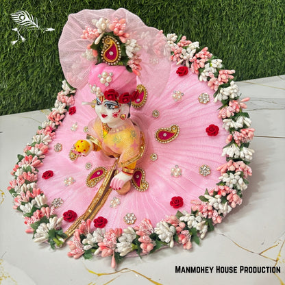Royal Pink Laddu Gopal Heavy Poshak – Handcrafted Kanha Ji Dress with Golden Embroidery & Elegant Detailing