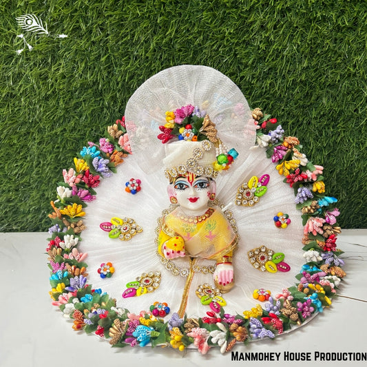 Handcrafted Laddu Gopal Heavy Dress Set – Maroon & Pink Floral Design with Pearl Embellishments