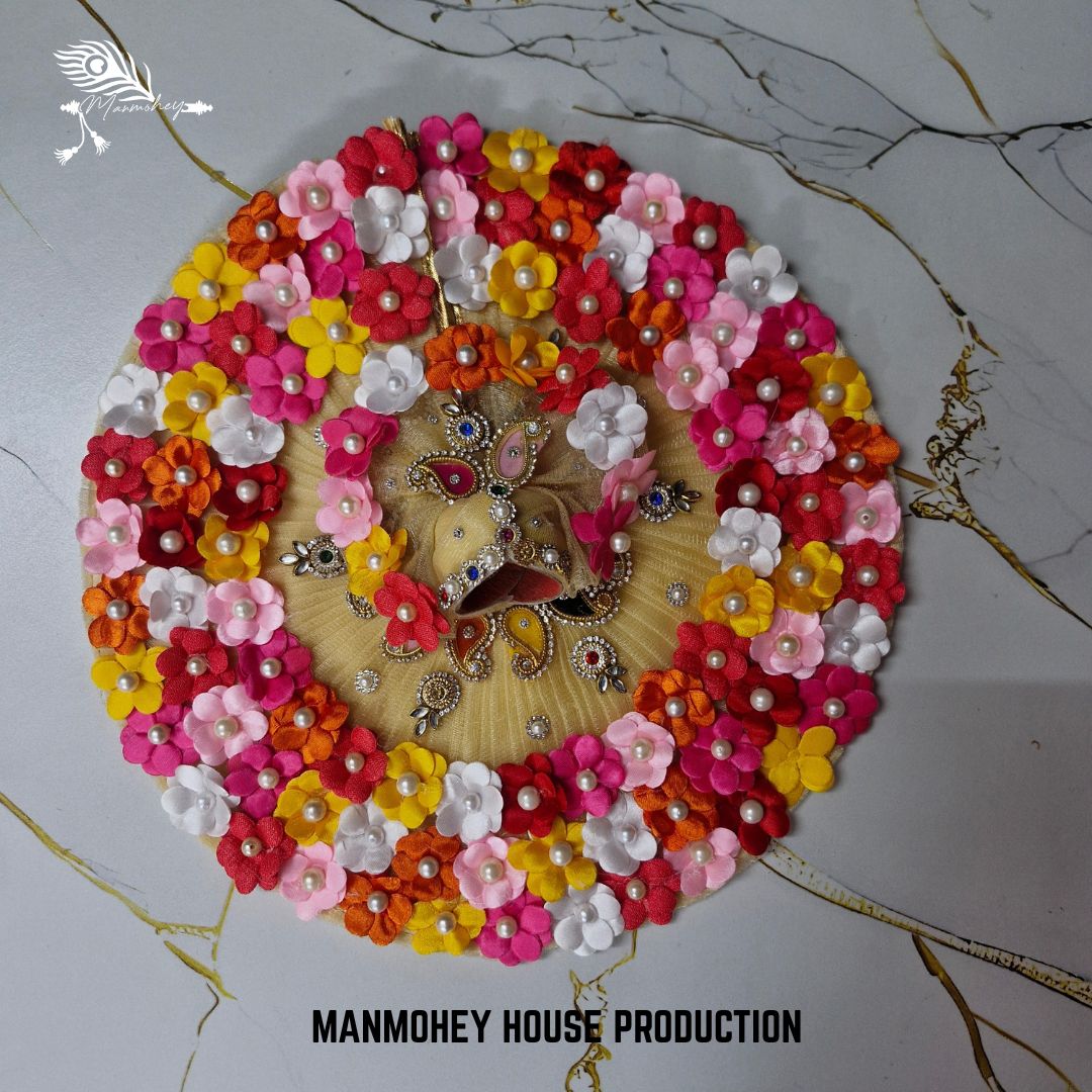 Floral Bliss Dress for Laddu Gopal – Multicolor Flower Design with Crown | Manmohey Exclusive