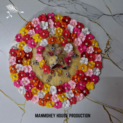 Floral Bliss Dress for Laddu Gopal – Multicolor Flower Design with Crown | Manmohey Exclusive