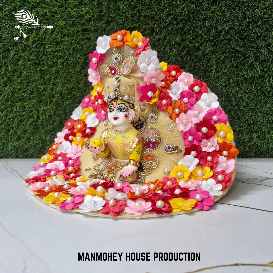 Floral Bliss Dress for Laddu Gopal – Multicolor Flower Design with Crown | Manmohey Exclusive