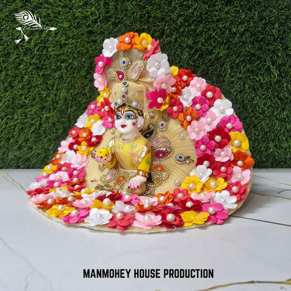 Floral Bliss Dress for Laddu Gopal – Multicolor Flower Design with Crown | Manmohey Exclusive