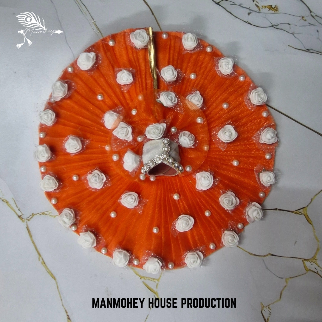Bright Orange Laddu Gopal Ji Dress with White Rose Work | Designer Floral Poshak