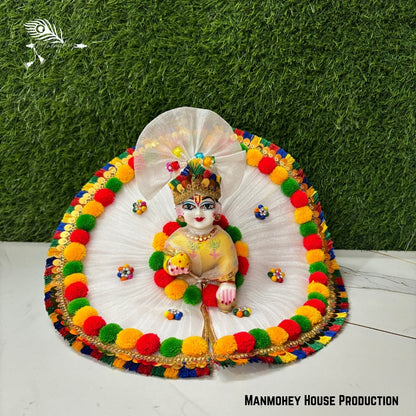 Elegant White & Red Laddu Gopal Heavy Poshak – Handcrafted Designer Krishna Ji Dress (Holi)