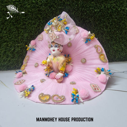 Pink Designer Laddu Gopal Ji Dress with Multicolor Beads & Kundan Work