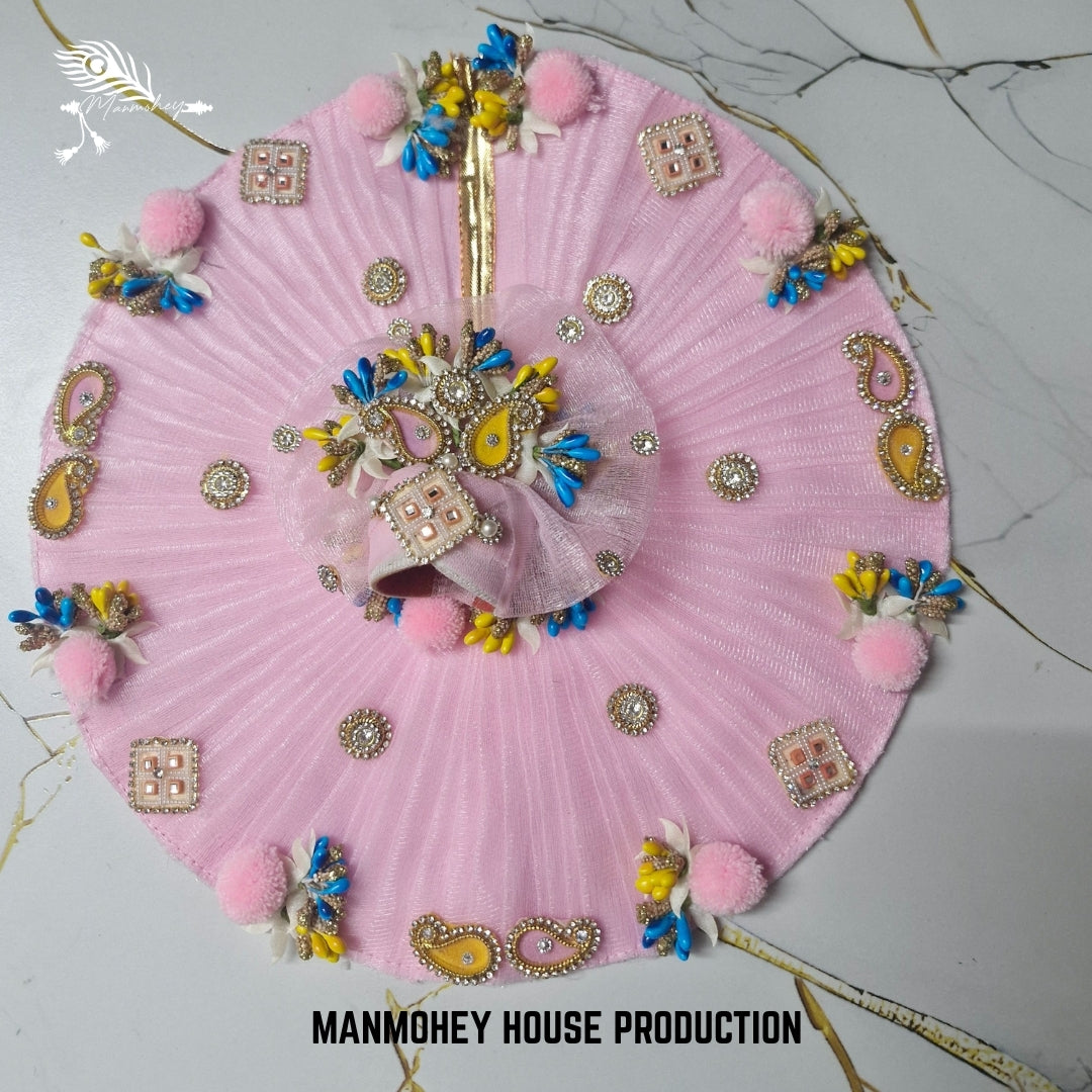 Pink Designer Laddu Gopal Ji Dress with Multicolor Beads & Kundan Work