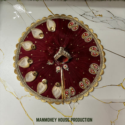 Royal Maroon Heartwork Dress for Laddu Gopal Ji | Handcrafted Divine Wear with Mukut