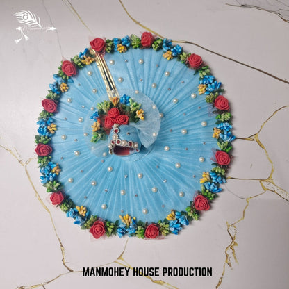 Sky Blue Floral Pearl Dress for Laddu Gopal Ji | Elegant Designer Attire by Manmohey