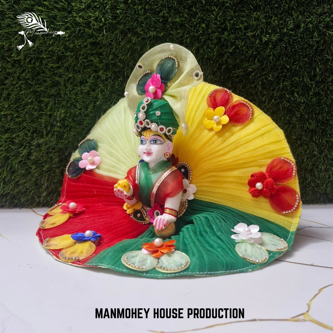 Multicolor Fancy Laddu Gopal Ji Dress with Floral Design & Pleated Net