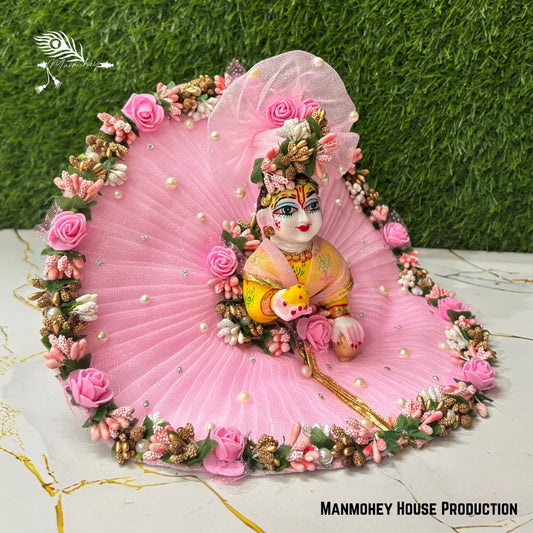Elegant Pink Floral Laddu Gopal Ji Dress with Pearl & Rose Border