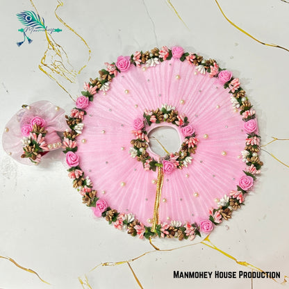 Elegant Pink Floral Laddu Gopal Ji Dress with Pearl & Rose Border