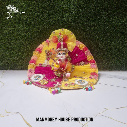 Laddu Gopal Dress with Bansuri – Yellow & Pink Embroidered Festive Outfit