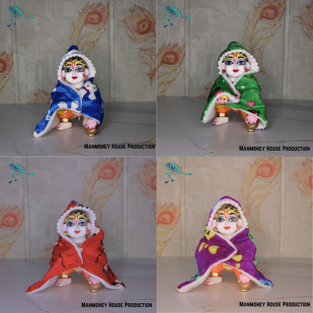 Winter Theme Laddu Gopal Dress | Soft Woolen Hoodie & Dungaree Set (Set of 4)
