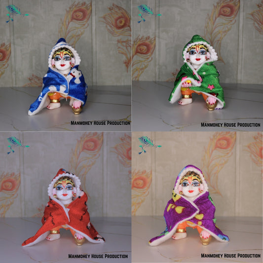 Winter Theme Laddu Gopal Dress | Soft Woolen Hoodie & Dungaree Set (Set of 4)