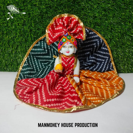 Traditional Bandhani Multicolor Laddu Gopal Dress with Pagdi – Rajasthani Style