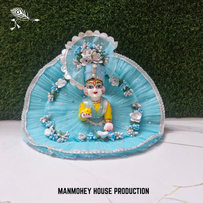 Elegant Sky Blue Laddu Gopal Dress with White Floral Design